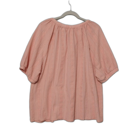 Sabrina Lauren top Womens 3X powder pink eyelet short sleeve button front pleats - Picture 2 of 6